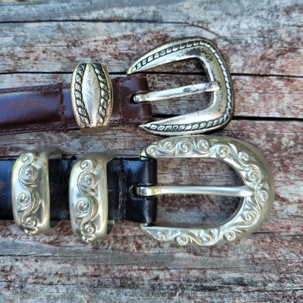 Leather Belt with Silver Trim one Brown and one Black